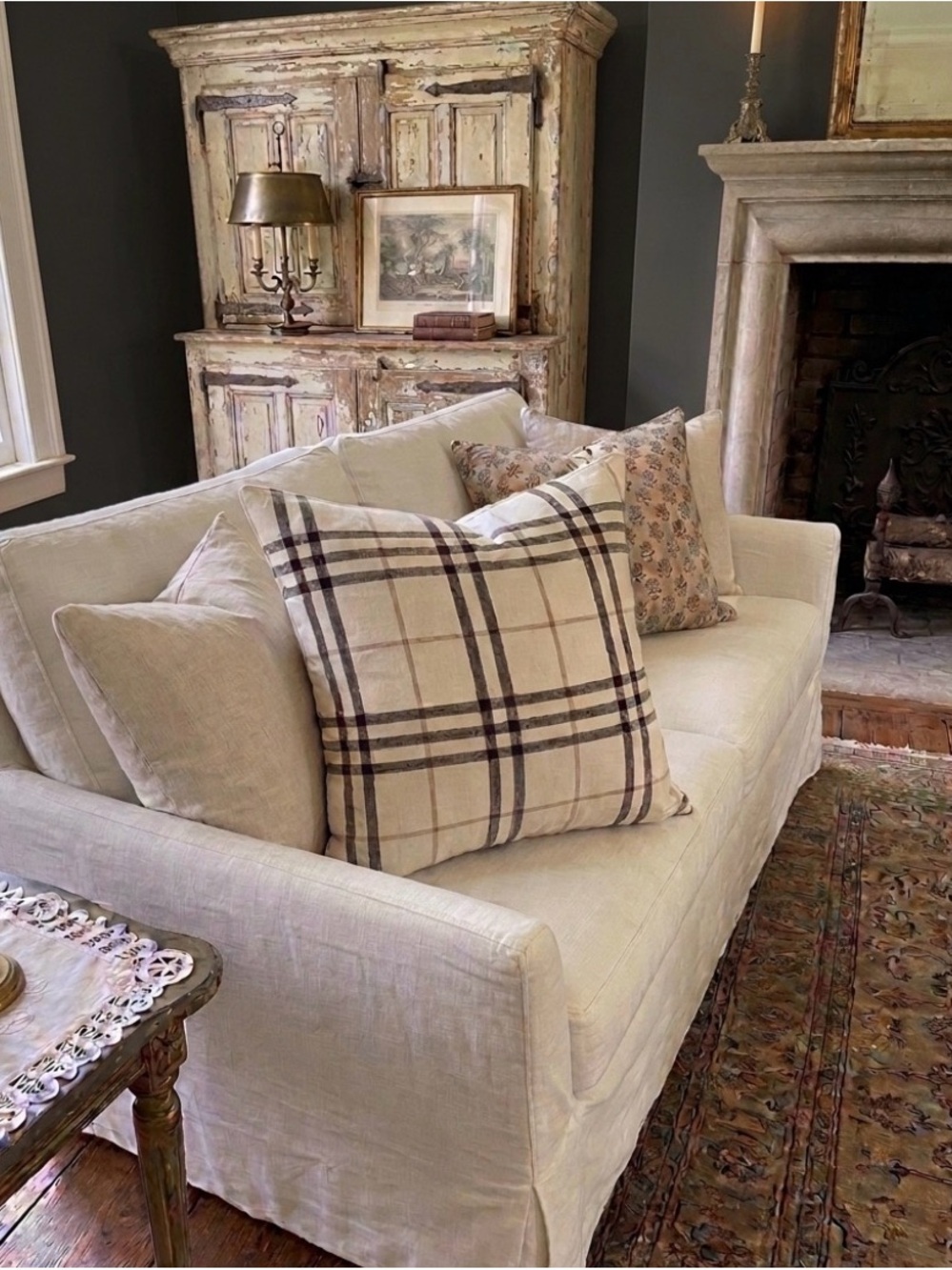 Martha Stewart white tan plaid cotton flannel pillow sham cover new